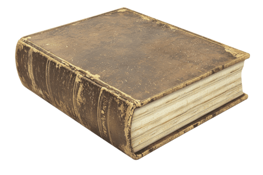 Old vintage book with worn leather cover isolated on transparent background. ideal for historical, antique, and literary themed design projects. png