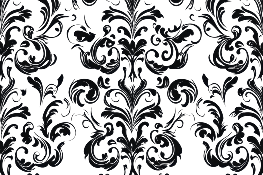 Elegant black floral damask pattern seamless design on a dark background, perfect for wallpapers, textiles, and decorative applications. png