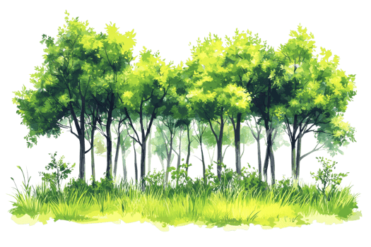 Watercolor illustration of a lush green forest with vibrant foliage and natural beauty. Perfect for nature-themed projects and artwork. png