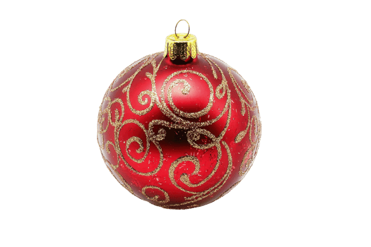 Elegant red Christmas ornament with golden swirls isolated on transparent background. Perfect for seasonal decoration and holiday design projects. png