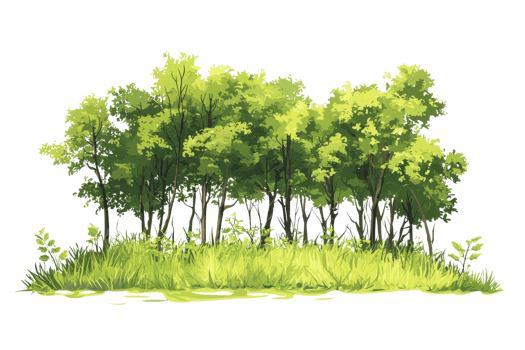 Lush green deciduous trees create a peaceful natural landscape, perfect for nature-related projects or backgrounds. png