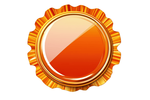 Shiny gold badge with a reflective surface and orange center, perfect for awards, achievements, or certifications in graphic design. png