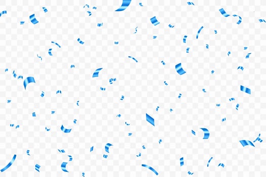 Luxury confetti flying for celebration party banner. Falling shiny blue confetti isolated on transparent background. confetti illustration. vector
