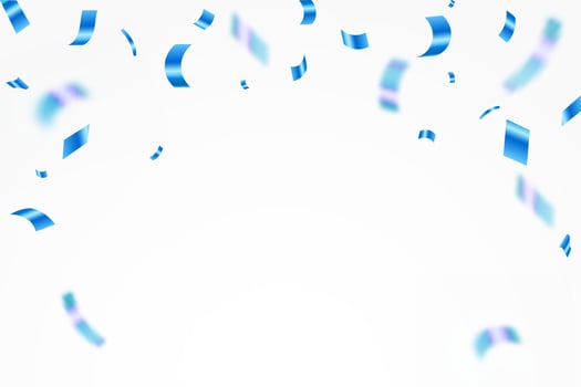 Blue confetti. Shiny ribbons falling on abstract background. Design template for party celebration and birthday banner background, confetti, vector