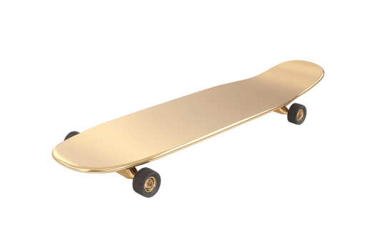 Gold skateboard on transparent background. Elegant urban sports equipment with a sleek design, perfect for skateboarding enthusiasts and collectors. png