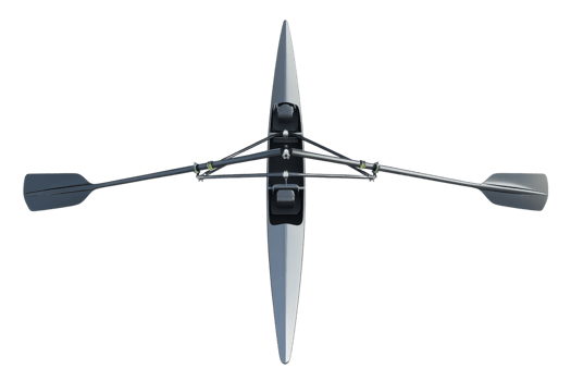 Top view of a rowing boat with oars, isolated on a transparent background. Ideal for sports, water activities, and nautical themes. png