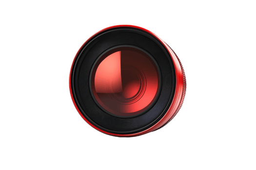 Close-up of a red camera lens isolated on a transparent background. ideal for technology or photography-related projects. png