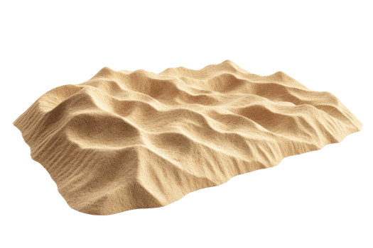 Detailed 3D illustration of a sandy desert terrain with realistic dunes and textured surface, perfect for backgrounds and educational purposes. png