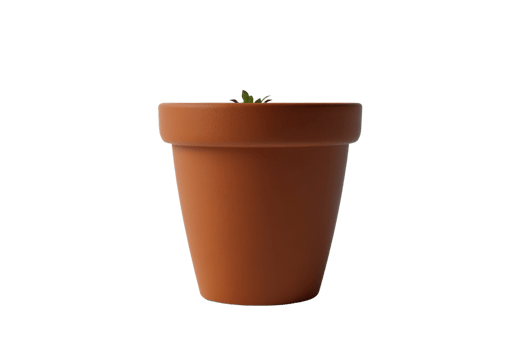 A single clay flowerpot isolated on a transparent background. with a small plant sprouting, perfect for gardening and nature themes. png