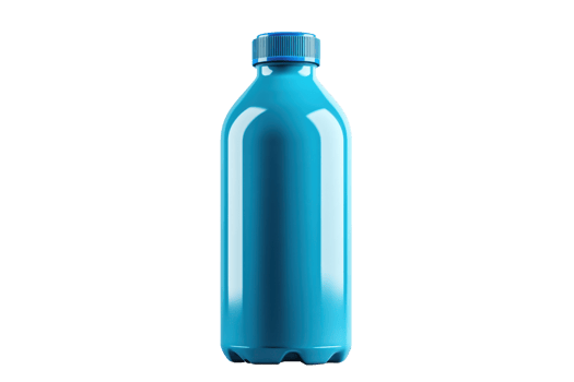 Minimalistic image of a blue glossy bottle with a clean, modern design, isolated on transparent background. png