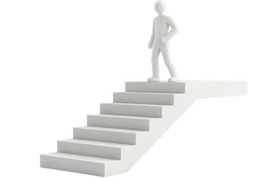 3D render of a person walking up a staircase, symbolizing progress, growth, and success. Ideal for business and motivational themes. png