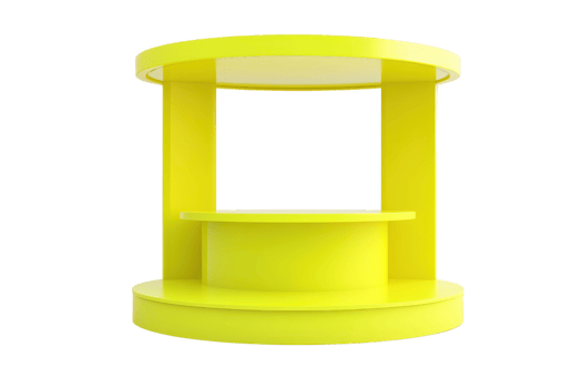 Bright yellow promotional kiosk on transparent background. Ideal for trade shows, marketing events, and product displays. png