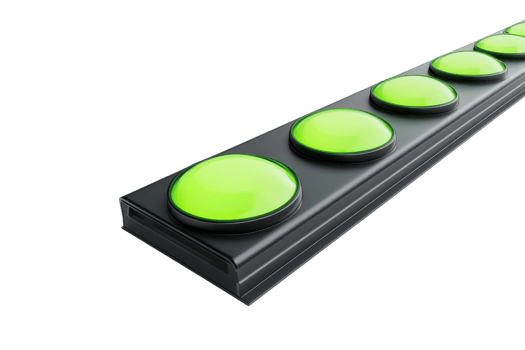 Row of green buttons on a black panel. Isolated on transparent background. Concept of choice, technology, and user interface. png