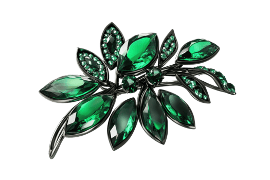 Elegant green gemstone brooch with intricate design, perfect for adding a touch of luxury to any outfit or accessory collection. png