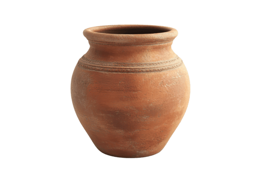 Clay pot with rustic texture, simple design. Ideal for decoration, artistic projects, and historical reenactments. Timeless crafting piece. png