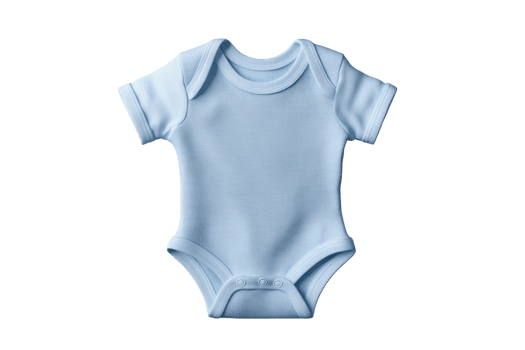 Light blue baby onesie on a transparent background. showcasing soft fabric and short sleeves. Ideal for nursery stock photos and baby apparel promotions. png