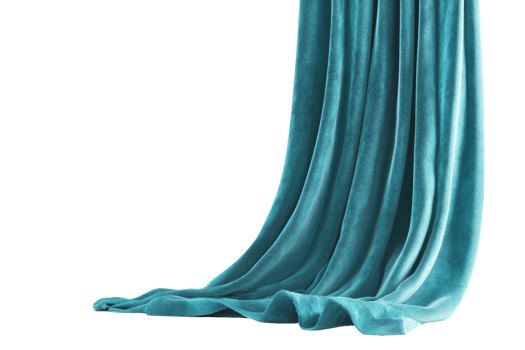 Elegant teal velvet curtain draped beautifully, suitable for home decor, interior design, or theater stage backgrounds. png