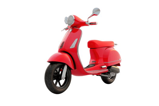 Bright red classic scooter isolated on transparent background. perfect for transportation, travel, and retro style themes. png