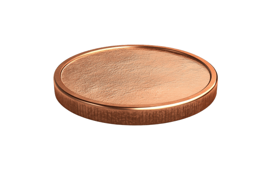 Close-up image of a blank copper coin, showcasing its smooth texture and metallic sheen against a transparent background. png