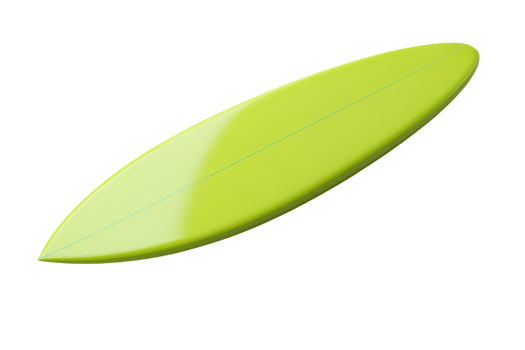 Bright green surfboard isolated on a transparent background. perfect for sports-themed designs and beach-related projects. png