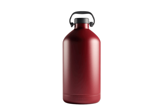 Red metal water bottle with a black cap on a transparent background. Perfect for hydration during sports, travel, and everyday use. Eco-friendly and reusable. png