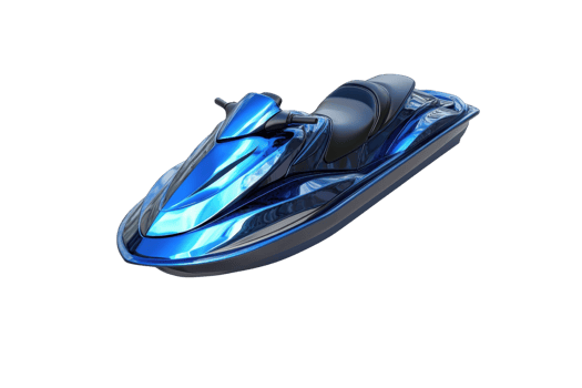 Isolated image of a sleek, modern blue jet ski, designed for high-speed water adventures and thrilling rides. Perfect for summer activity visuals. png