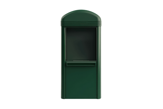 Isolated green outdoor information booth with a glass window, perfect for ticket sales or inquiries, on a transparent background. png