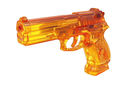 Bright orange plastic toy gun isolated on transparent background. perfect for children's play and imaginative games. png
