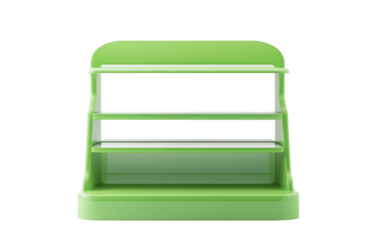Empty green two-tier retail display shelf on a transparent background. ideal for showcasing products in a store or exhibition. png