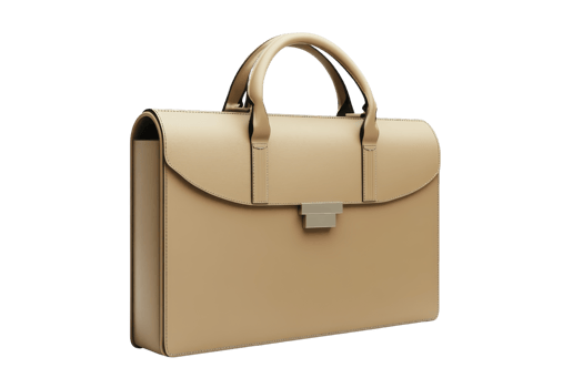 Elegant beige leather briefcase with sleek design and sturdy handles, perfect for business professionals and office use. png