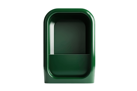 Green plastic box with rounded corners, modern minimalist design, isolated on transparent background. versatile storage container. png