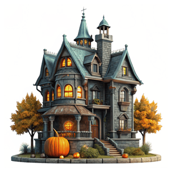 Halloween Display at the Spooky Gothic Mansion png