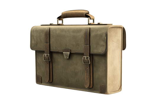 Vintage brown leather briefcase with buckles and handle isolated on transparent background. ideal for business, travel, and fashion concepts. png