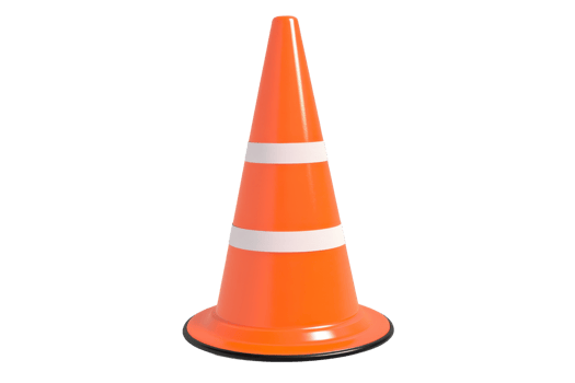 Bright orange traffic cone, used for road safety and construction sites. Isolated on transparent background. Ideal for warning signs and safety equipment imagery. png