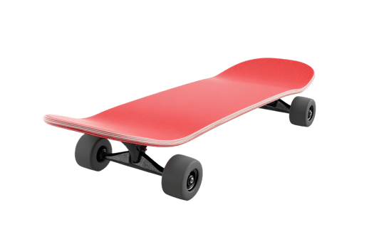 Red skateboard isolated on a transparent background. displaying sleek design and sturdy wheels, perfect for skateboarding enthusiasts and professionals. png