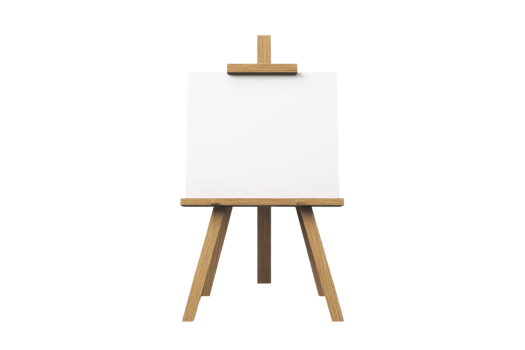 Empty wooden easel with a blank canvas, ready for artwork or design, isolated on a transparent background. png