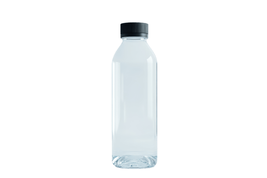 A clear, reusable plastic water bottle with a black cap, perfect for hydration on-the-go, exercise, or everyday use. png