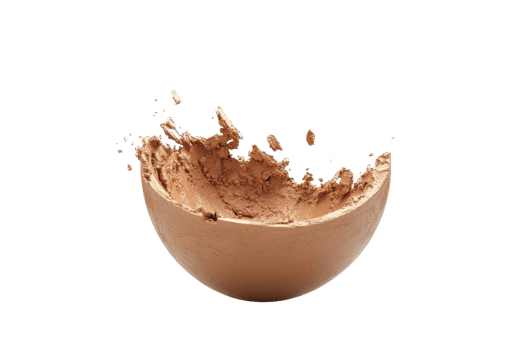 A close-up of loose cosmetic powder in mid-air splash, showcasing its texture and movement against a clean, transparent background. png