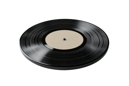 High-resolution image of a classic black vinyl record with a blank center label, ideal for music and retro-themed projects. png