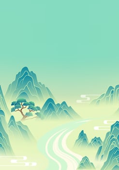 Hand painted vertical Chinese landscape paintings of mountains and rivers vector