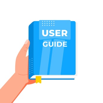 Hand holding user guide book with bookmark ribbon vector