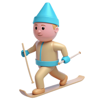 Cute Cartoon Skier on Slopes png