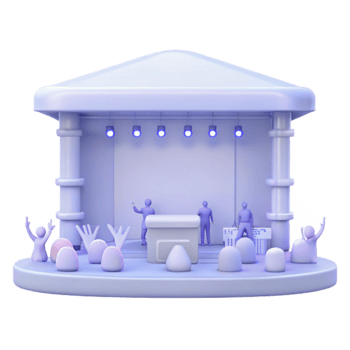 3D Stage Setup with Lights and Audience png
