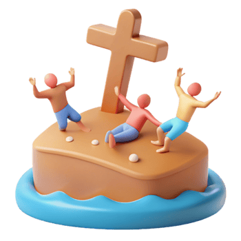 3D Illustration People on Island with Cross png