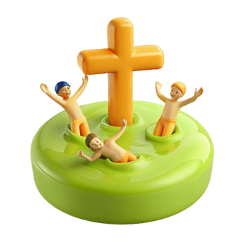 3D Cartoon People Swimming Around Cross png