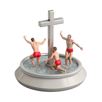 Men Swimming Around Cross png