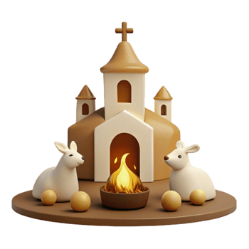 Church, Fire, Animals, 3D Render png
