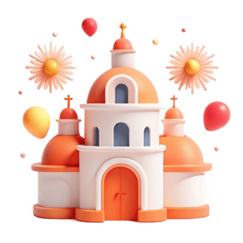 3D Rendered Church with Flowers png