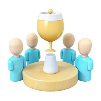 Group of 3D Figures Around Trophy png