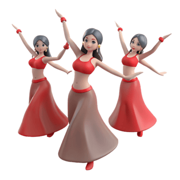 3D Dancing Women in Red png